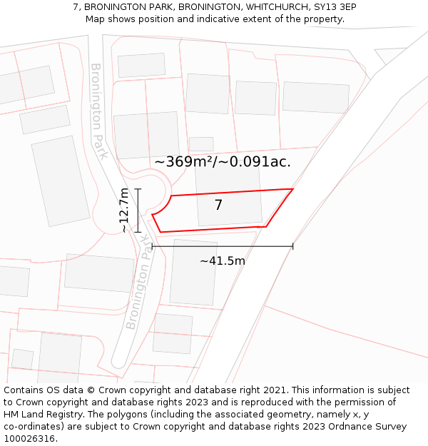 7, BRONINGTON PARK, BRONINGTON, WHITCHURCH, SY13 3EP: Plot and title map