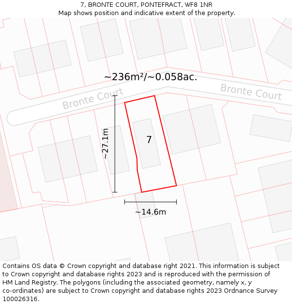 7, BRONTE COURT, PONTEFRACT, WF8 1NR: Plot and title map