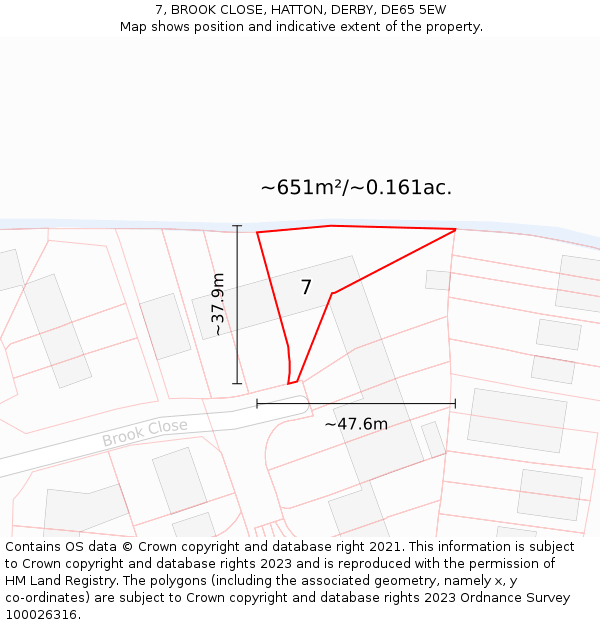 7, BROOK CLOSE, HATTON, DERBY, DE65 5EW: Plot and title map