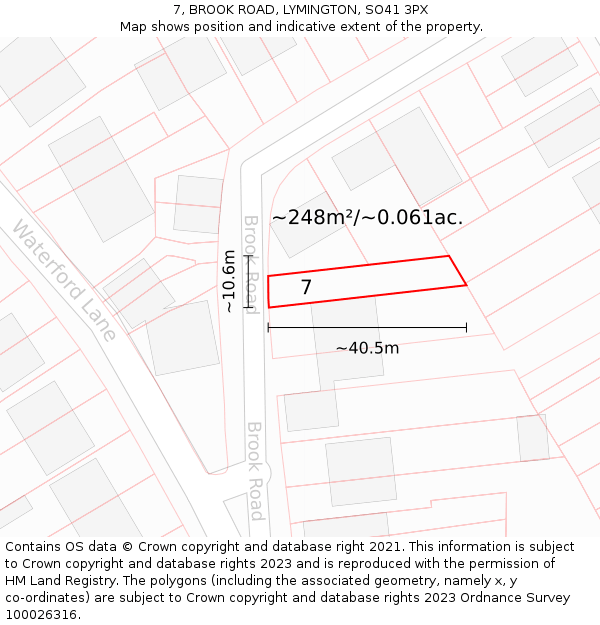 7, BROOK ROAD, LYMINGTON, SO41 3PX: Plot and title map