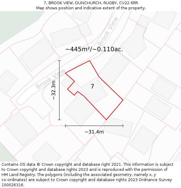 7, BROOK VIEW, DUNCHURCH, RUGBY, CV22 6RR: Plot and title map