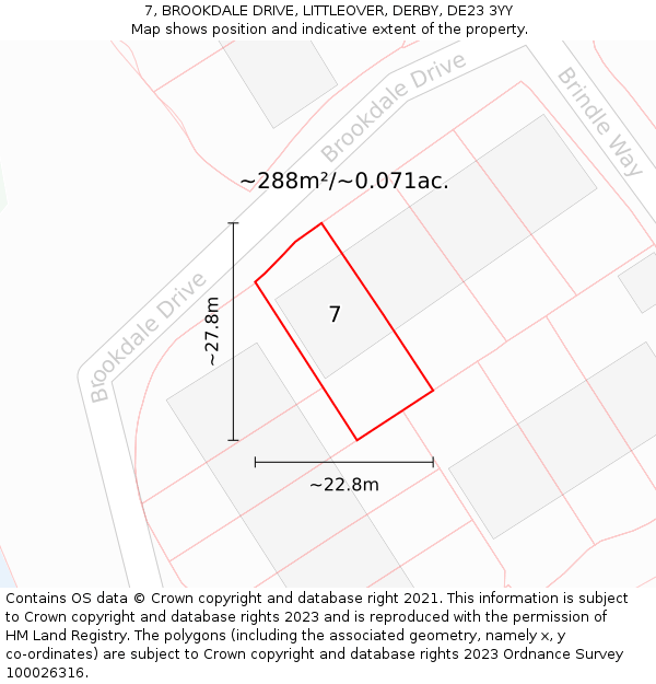 7, BROOKDALE DRIVE, LITTLEOVER, DERBY, DE23 3YY: Plot and title map