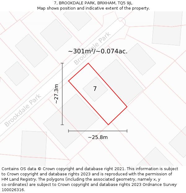 7, BROOKDALE PARK, BRIXHAM, TQ5 9JL: Plot and title map