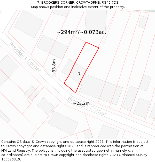 7, BROOKERS CORNER, CROWTHORNE, RG45 7DS: Plot and title map