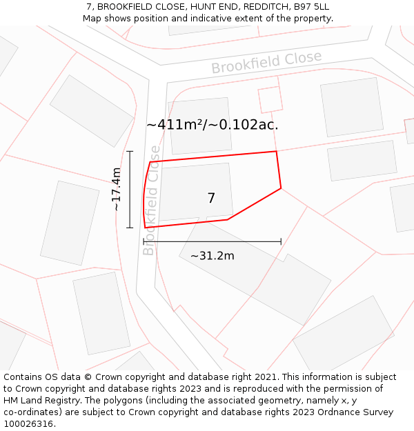 7, BROOKFIELD CLOSE, HUNT END, REDDITCH, B97 5LL: Plot and title map