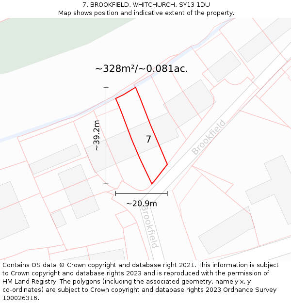 7, BROOKFIELD, WHITCHURCH, SY13 1DU: Plot and title map