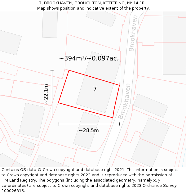 7, BROOKHAVEN, BROUGHTON, KETTERING, NN14 1RU: Plot and title map