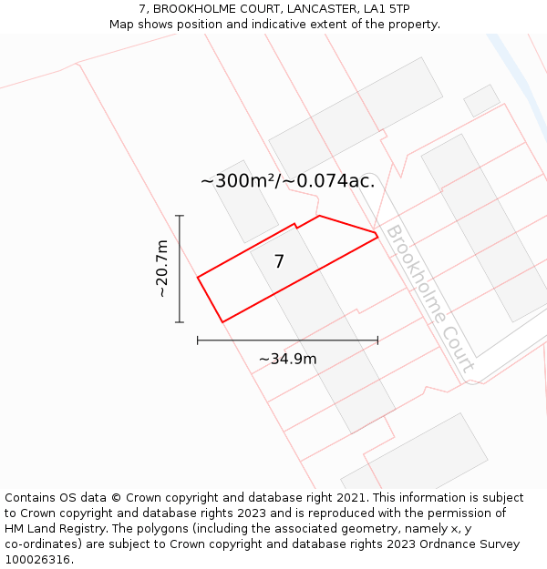 7, BROOKHOLME COURT, LANCASTER, LA1 5TP: Plot and title map