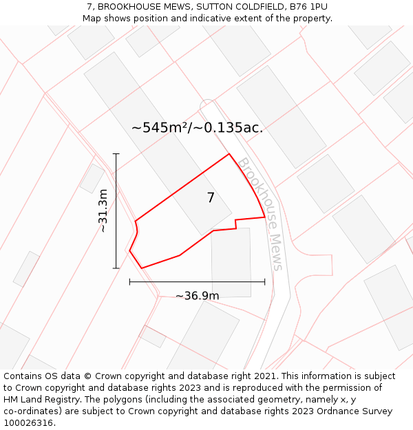 7, BROOKHOUSE MEWS, SUTTON COLDFIELD, B76 1PU: Plot and title map