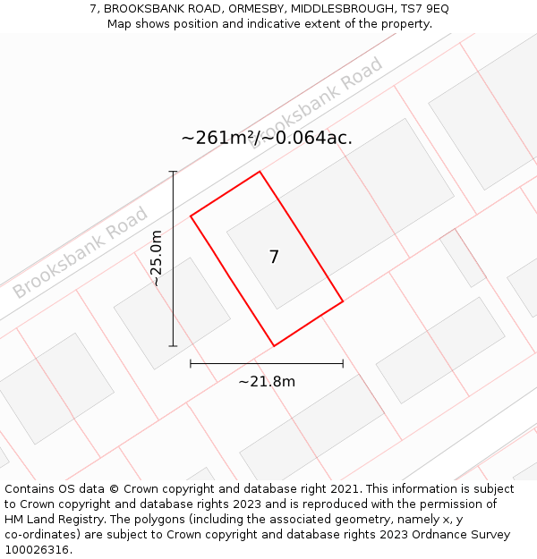 7, BROOKSBANK ROAD, ORMESBY, MIDDLESBROUGH, TS7 9EQ: Plot and title map