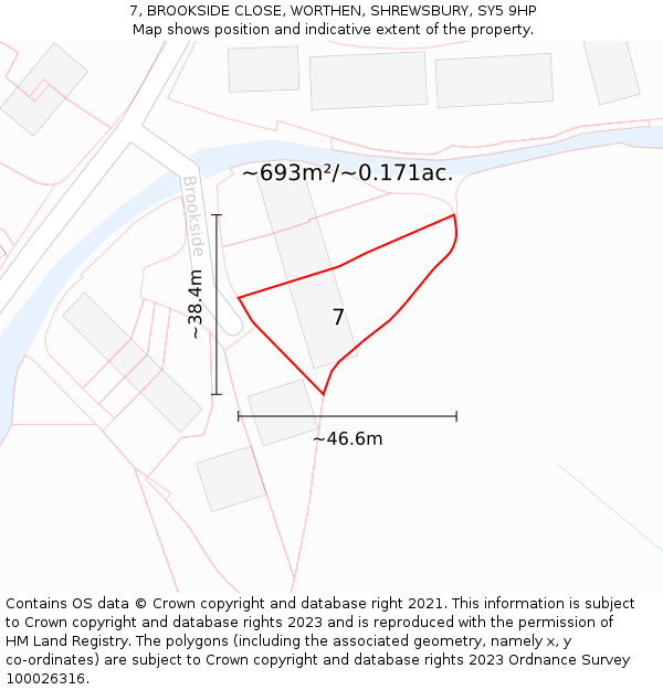 7, BROOKSIDE CLOSE, WORTHEN, SHREWSBURY, SY5 9HP: Plot and title map