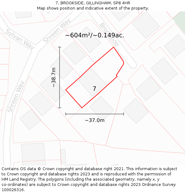 7, BROOKSIDE, GILLINGHAM, SP8 4HR: Plot and title map