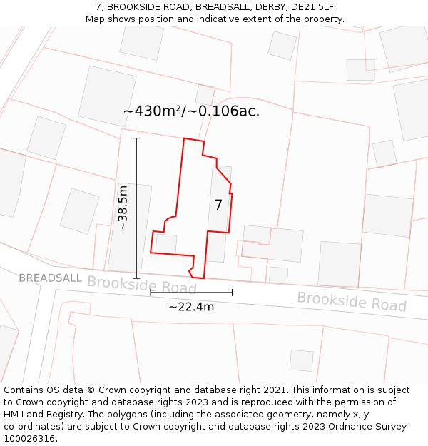 7, BROOKSIDE ROAD, BREADSALL, DERBY, DE21 5LF: Plot and title map