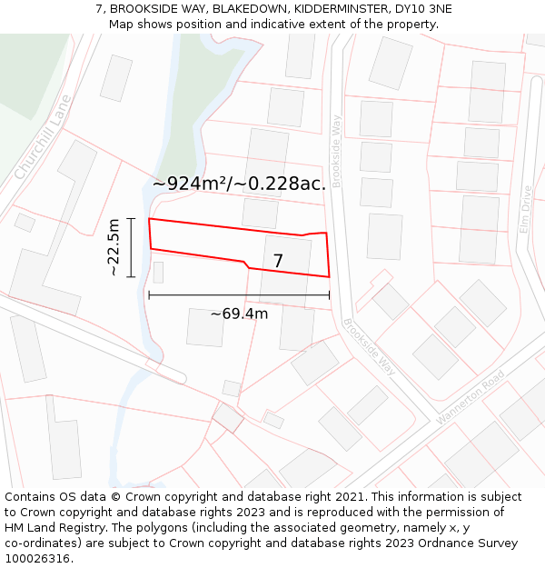 7, BROOKSIDE WAY, BLAKEDOWN, KIDDERMINSTER, DY10 3NE: Plot and title map