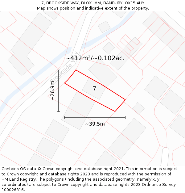 7, BROOKSIDE WAY, BLOXHAM, BANBURY, OX15 4HY: Plot and title map