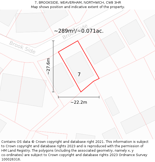 7, BROOKSIDE, WEAVERHAM, NORTHWICH, CW8 3HR: Plot and title map