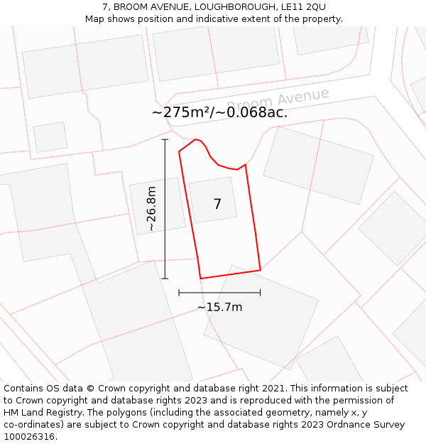 7, BROOM AVENUE, LOUGHBOROUGH, LE11 2QU: Plot and title map