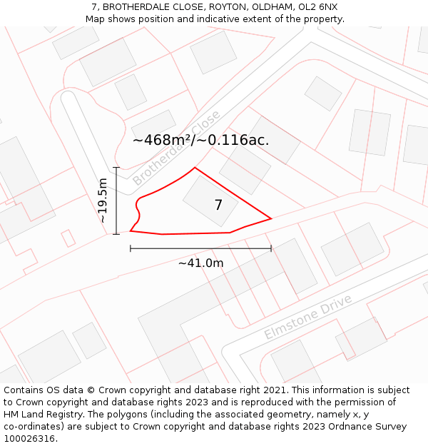 7, BROTHERDALE CLOSE, ROYTON, OLDHAM, OL2 6NX: Plot and title map