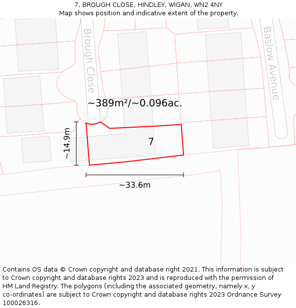 7, BROUGH CLOSE, HINDLEY, WIGAN, WN2 4NY: Plot and title map