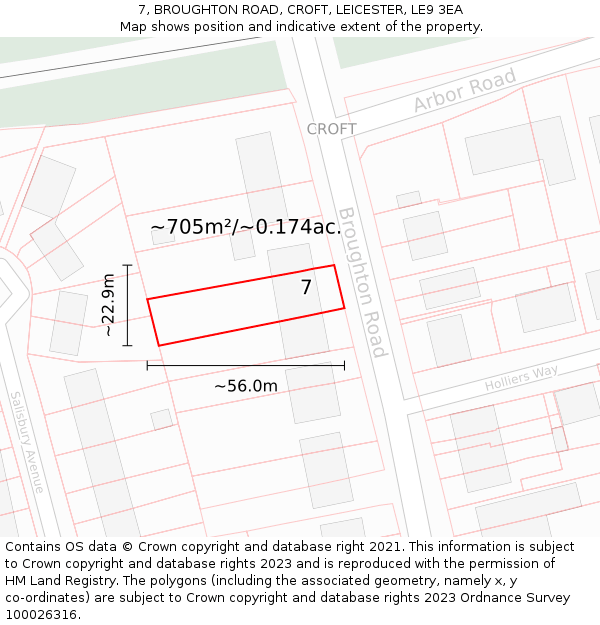 7, BROUGHTON ROAD, CROFT, LEICESTER, LE9 3EA: Plot and title map