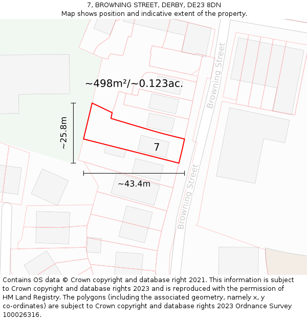 7, BROWNING STREET, DERBY, DE23 8DN: Plot and title map