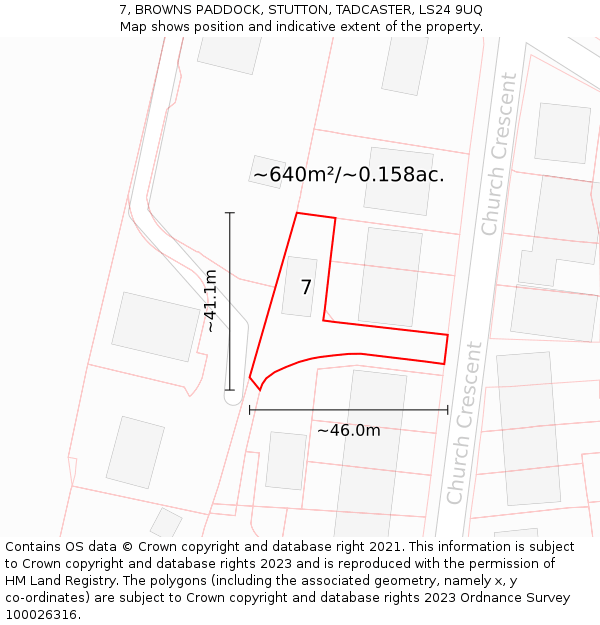 7, BROWNS PADDOCK, STUTTON, TADCASTER, LS24 9UQ: Plot and title map