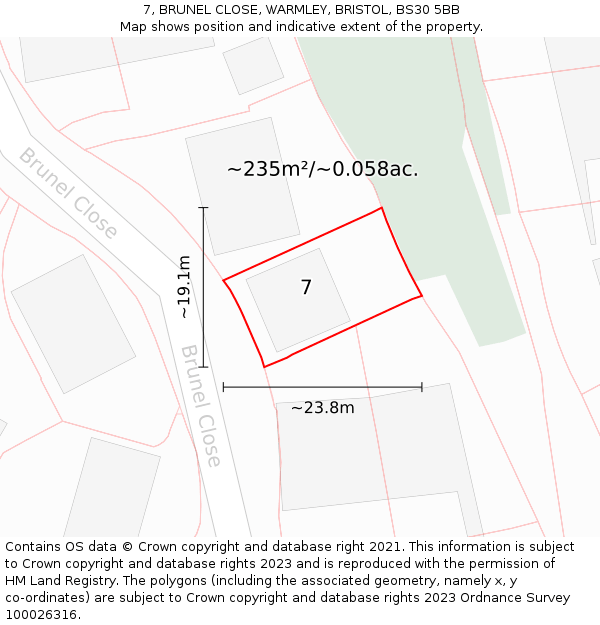 7, BRUNEL CLOSE, WARMLEY, BRISTOL, BS30 5BB: Plot and title map