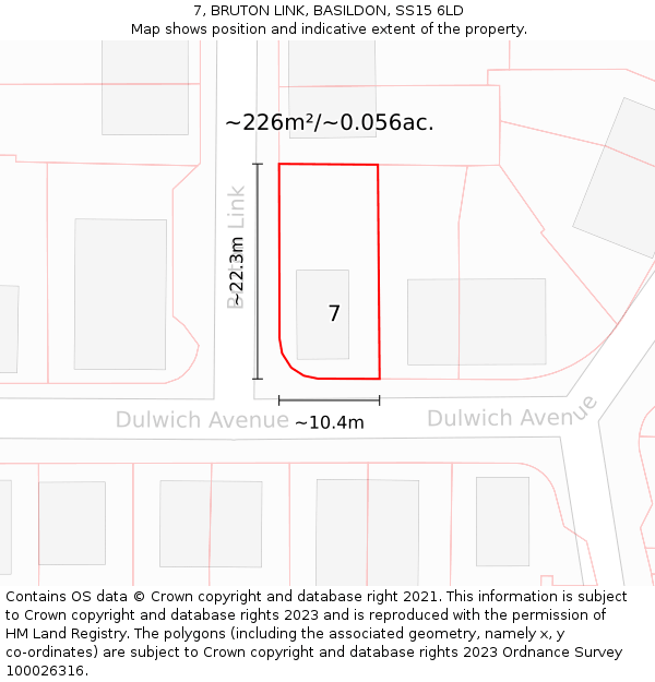 7, BRUTON LINK, BASILDON, SS15 6LD: Plot and title map
