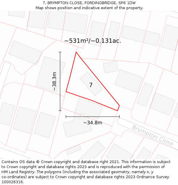 7, BRYMPTON CLOSE, FORDINGBRIDGE, SP6 1DW: Plot and title map