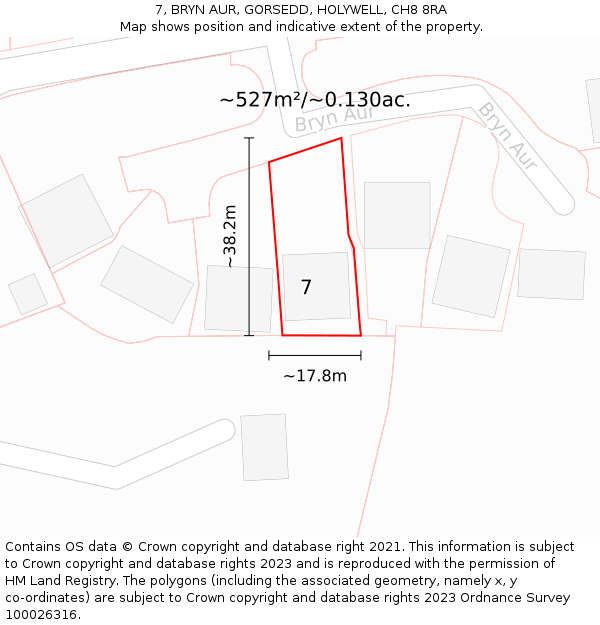 7, BRYN AUR, GORSEDD, HOLYWELL, CH8 8RA: Plot and title map