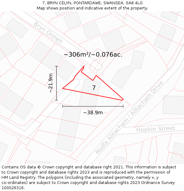 7, BRYN CELYN, PONTARDAWE, SWANSEA, SA8 4LG: Plot and title map