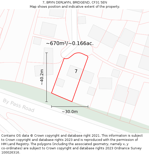 7, BRYN DERLWYN, BRIDGEND, CF31 5EN: Plot and title map