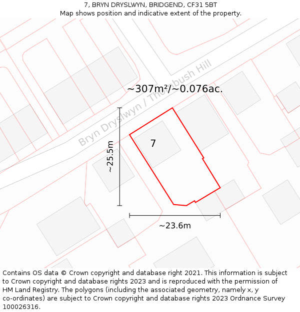7, BRYN DRYSLWYN, BRIDGEND, CF31 5BT: Plot and title map
