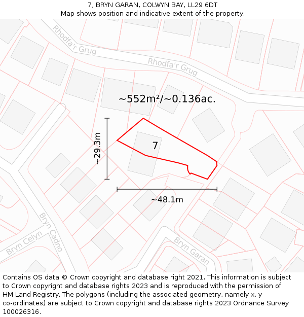 7, BRYN GARAN, COLWYN BAY, LL29 6DT: Plot and title map