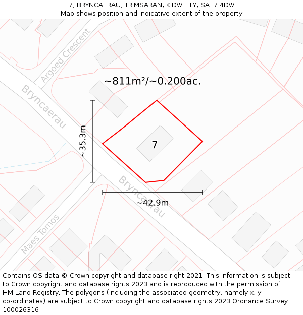 7, BRYNCAERAU, TRIMSARAN, KIDWELLY, SA17 4DW: Plot and title map