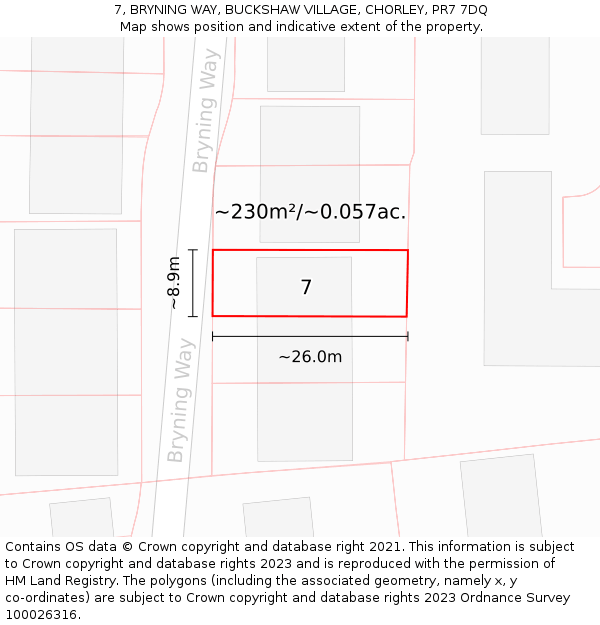 7, BRYNING WAY, BUCKSHAW VILLAGE, CHORLEY, PR7 7DQ: Plot and title map