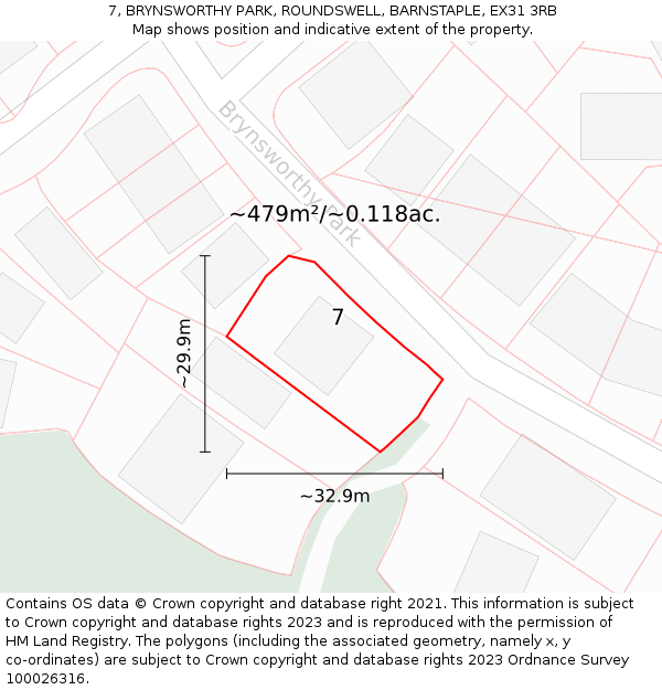 7, BRYNSWORTHY PARK, ROUNDSWELL, BARNSTAPLE, EX31 3RB: Plot and title map