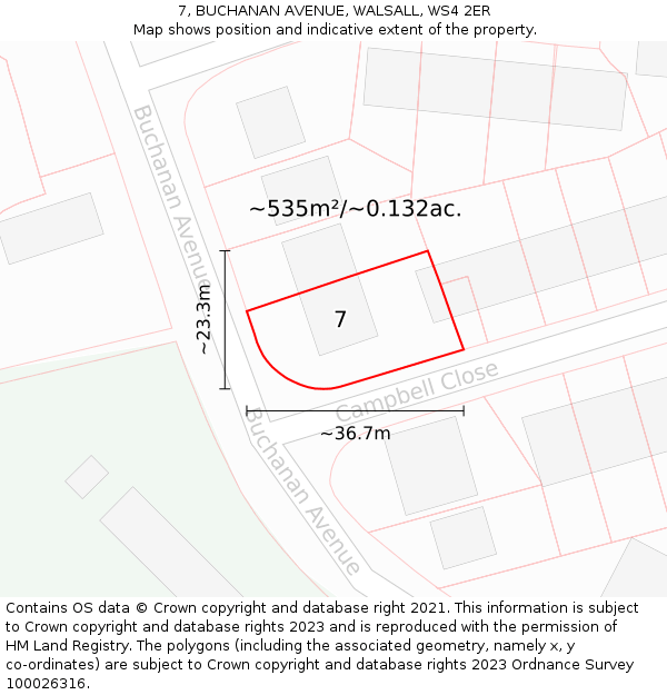 7, BUCHANAN AVENUE, WALSALL, WS4 2ER: Plot and title map