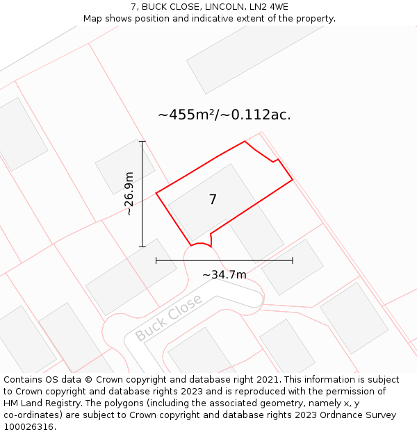 7, BUCK CLOSE, LINCOLN, LN2 4WE: Plot and title map