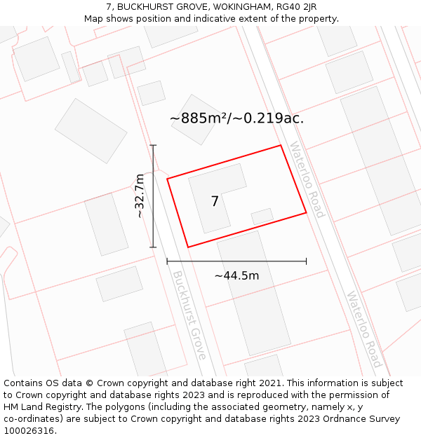 7, BUCKHURST GROVE, WOKINGHAM, RG40 2JR: Plot and title map