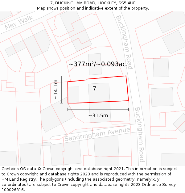 7, BUCKINGHAM ROAD, HOCKLEY, SS5 4UE: Plot and title map
