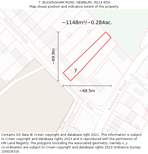 7, BUCKINGHAM ROAD, NEWBURY, RG14 6DH: Plot and title map