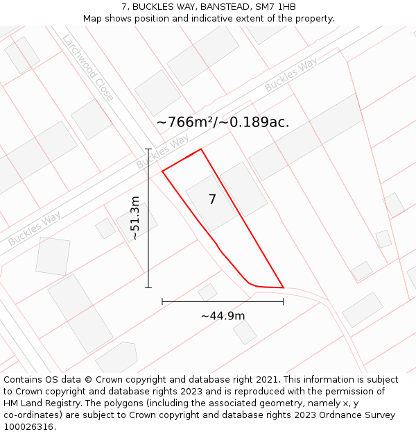 7, BUCKLES WAY, BANSTEAD, SM7 1HB: Plot and title map