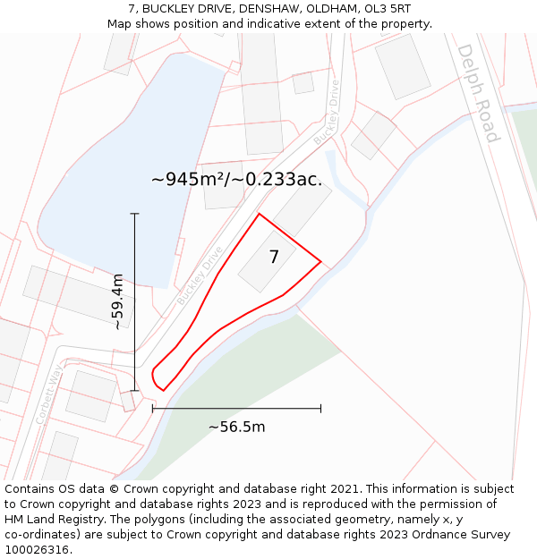 7, BUCKLEY DRIVE, DENSHAW, OLDHAM, OL3 5RT: Plot and title map