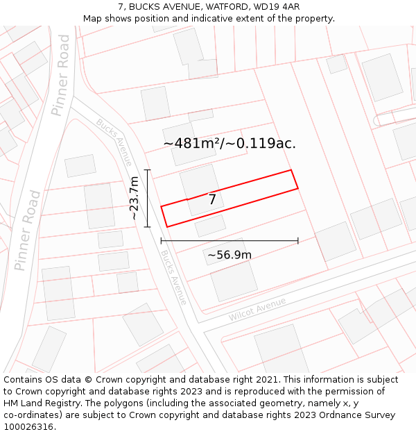 7, BUCKS AVENUE, WATFORD, WD19 4AR: Plot and title map