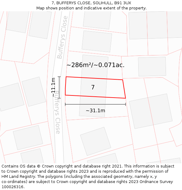 7, BUFFERYS CLOSE, SOLIHULL, B91 3UX: Plot and title map