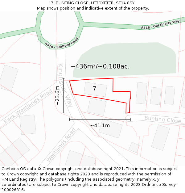 7, BUNTING CLOSE, UTTOXETER, ST14 8SY: Plot and title map