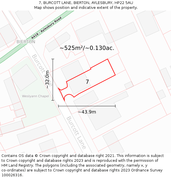 7, BURCOTT LANE, BIERTON, AYLESBURY, HP22 5AU: Plot and title map