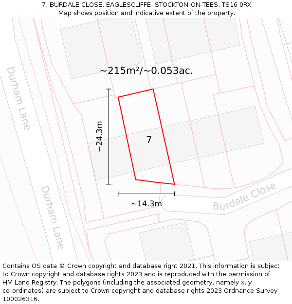 7, BURDALE CLOSE, EAGLESCLIFFE, STOCKTON-ON-TEES, TS16 0RX: Plot and title map
