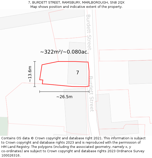 7, BURDETT STREET, RAMSBURY, MARLBOROUGH, SN8 2QX: Plot and title map